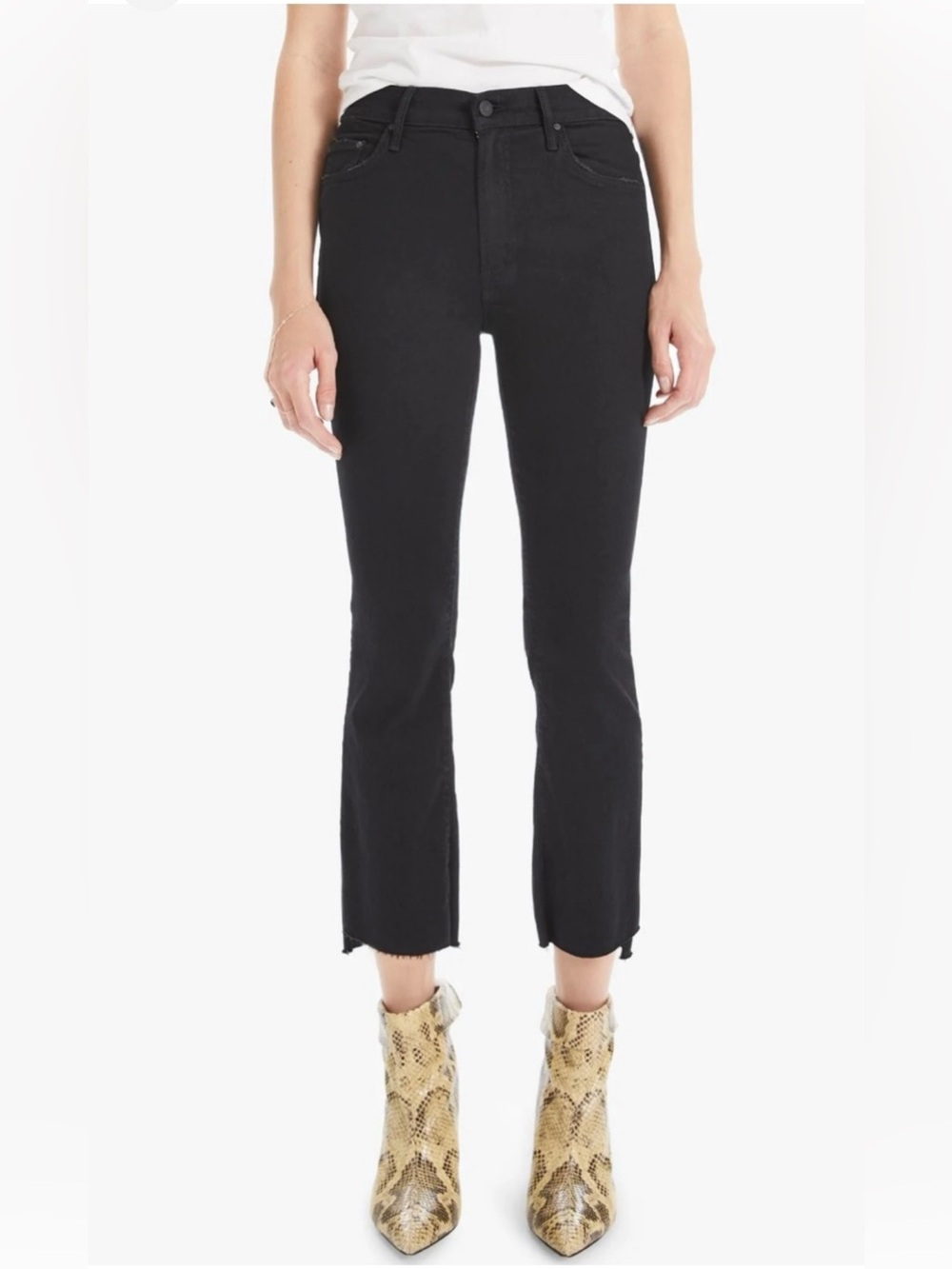 Mother womens jeans straight leg size 27 black the insider crop step fray